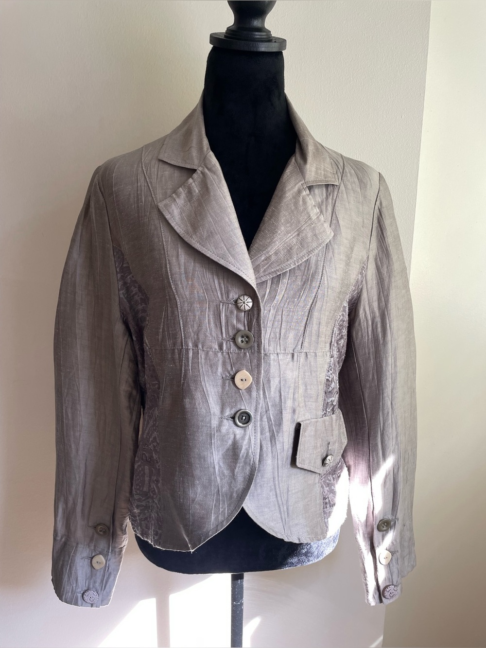 Pardon 90% Linen Artistic Jacket EU 40 Gray Crinkle Lagenlook